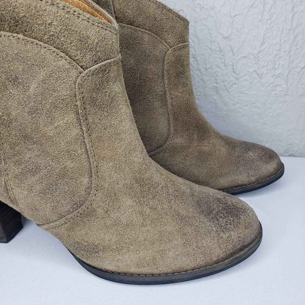 Clarks Indigo Womens Sz. 10.5 Distressed Brown Leather Western Ankle Boots Heels - Picture 3 of 14